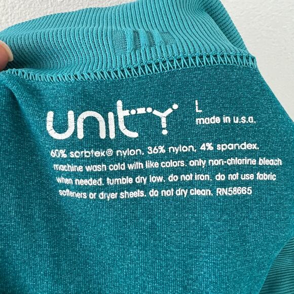 Unity Blue Teal Ruched Ankle Capri Leggings Cropped Seamless Active Yoga USA L - Picture 4 of 4